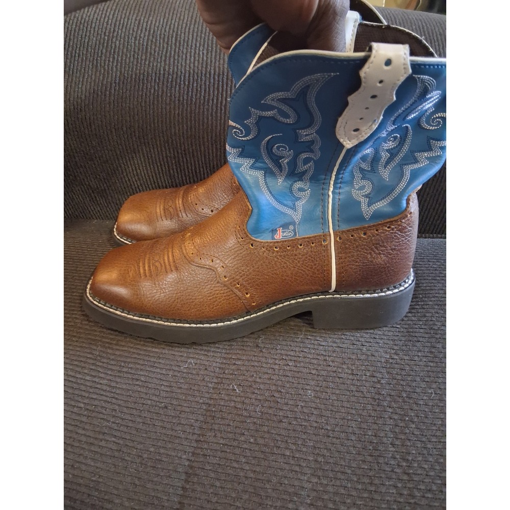 Justin Gypsy Womens Western Boots Brown Blue Leather Square Toe‎ L9611 Size 10B